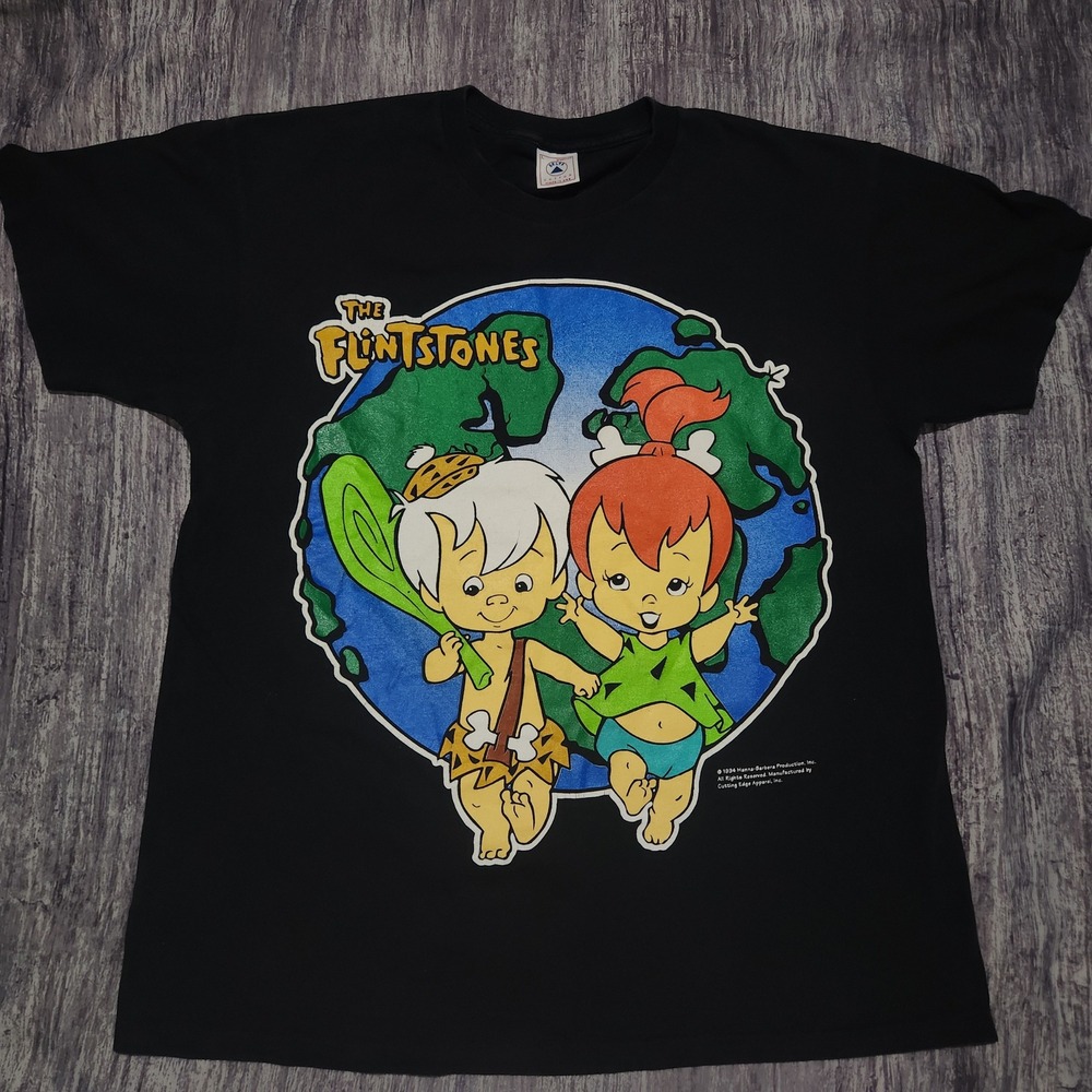 Vintage 1994 The Flintstones Bamm-Bamm‎ Pebbles Graphic Black T-Shirt
